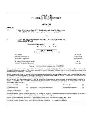 Thumbnail Yum! Brands 10-Q Quarterly Report FY2017 