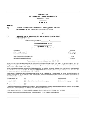 Thumbnail Yum! Brands 10-Q Quarterly Report FY2018 