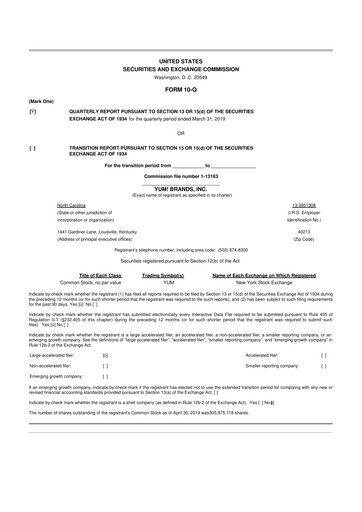 Thumbnail Yum! Brands 10-Q Quarterly Report FY2019 