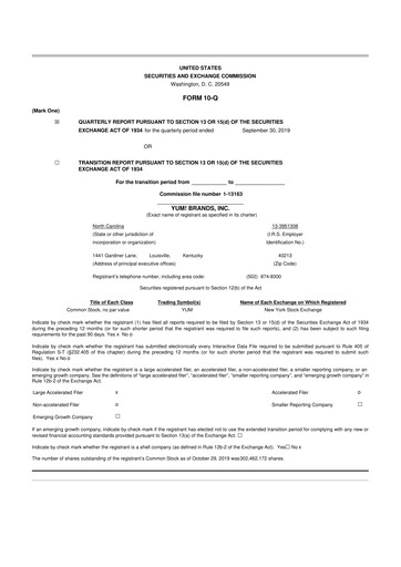 Thumbnail Yum! Brands 10-Q Quarterly Report FY2019 