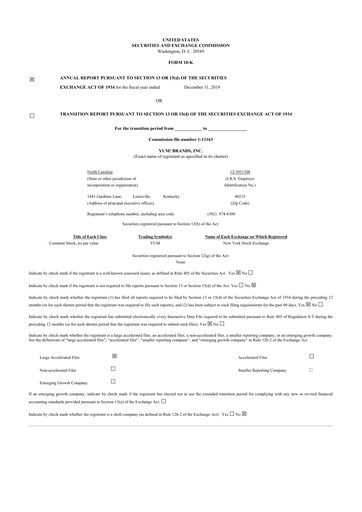 Thumbnail Yum! Brands 10-K Annual Report 2019