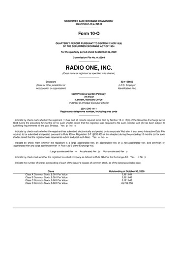 Thumbnail Urban One
 10-Q Quarterly Report FY 