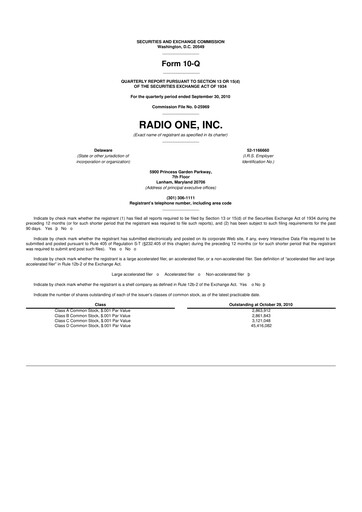 Thumbnail Urban One
 10-Q Quarterly Report FY 
