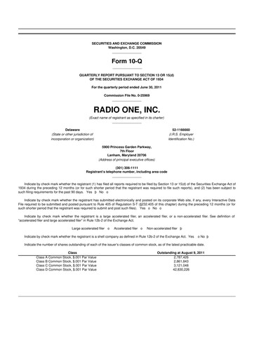 Thumbnail Urban One
 10-Q Quarterly Report FY 