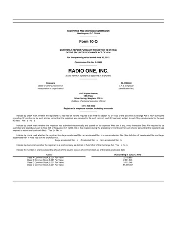 Thumbnail Urban One
 10-Q Quarterly Report FY 