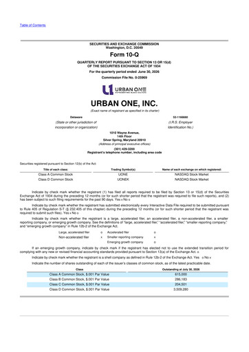 Miniature Urban One
 10-Q Rapport trimestriel 2026 