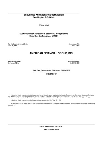 Thumbnail American Financial Group
 10-Q Quarterly Report FY 