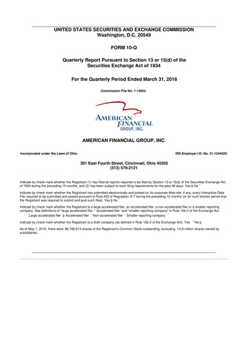 Thumbnail American Financial Group
 10-Q Quarterly Report FY2016 