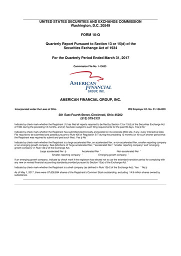 Thumbnail American Financial Group
 10-Q Quarterly Report FY2017 