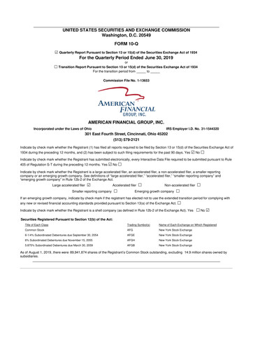 Thumbnail American Financial Group
 10-Q Quarterly Report FY2019 