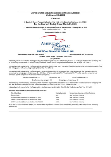 Thumbnail American Financial Group
 10-Q Quarterly Report FY2020 