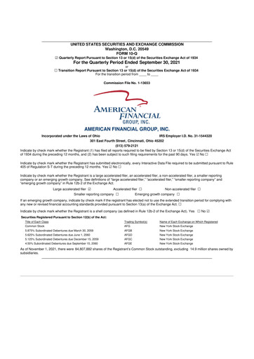 Thumbnail American Financial Group
 10-Q Quarterly Report FY2021 