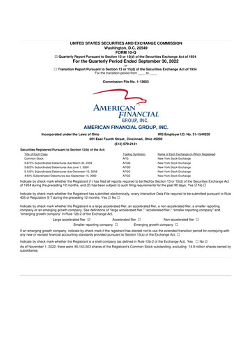 Thumbnail American Financial Group
 10-Q Quarterly Report FY2022 