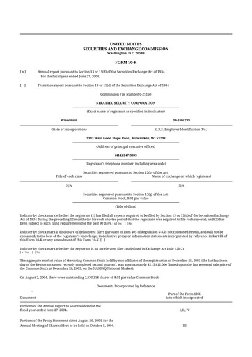 Miniature Strattec Security 10-K Rapport annuel 