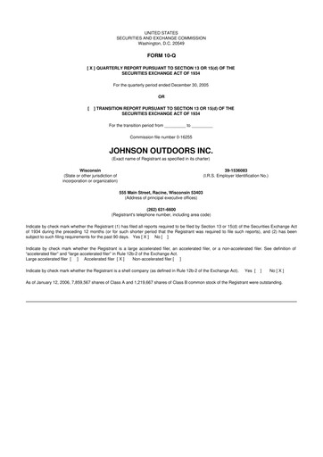 Miniature Johnson Outdoors
 10-Q Rapport trimestriel  