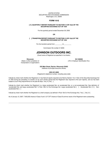 Miniature Johnson Outdoors
 10-Q Rapport trimestriel  