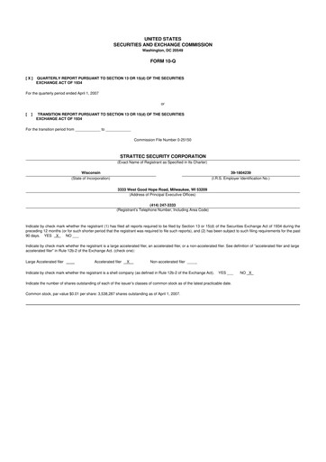 Vorschaubild Strattec Security 10-Q Quartalsbericht  