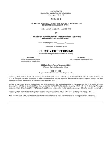 Miniature Johnson Outdoors
 10-Q Rapport trimestriel  