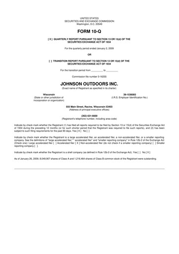 Miniature Johnson Outdoors
 10-Q Rapport trimestriel  