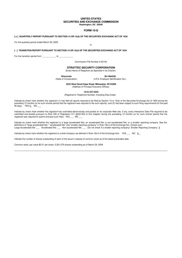 Vorschaubild Strattec Security 10-Q Quartalsbericht  