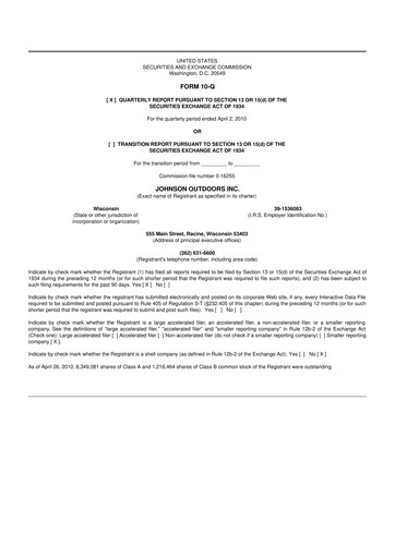 Miniature Johnson Outdoors
 10-Q Rapport trimestriel  