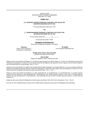 Miniature Johnson Outdoors
 10-Q Rapport trimestriel  