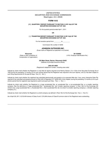 Miniature Johnson Outdoors
 10-Q Rapport trimestriel  