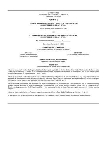 Miniature Johnson Outdoors
 10-Q Rapport trimestriel 2011 