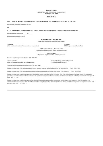 Thumbnail Johnson Outdoors
 10-K Annual Report 2012
