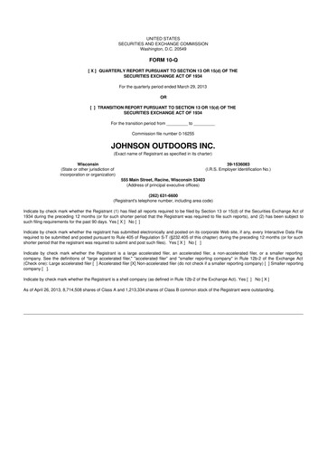 Miniature Johnson Outdoors
 10-Q Rapport trimestriel 2013 