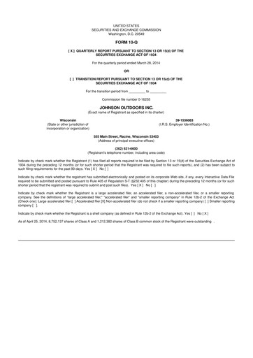 Miniature Johnson Outdoors
 10-Q Rapport trimestriel 2014 