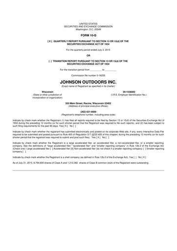 Miniature Johnson Outdoors
 10-Q Rapport trimestriel 2015 