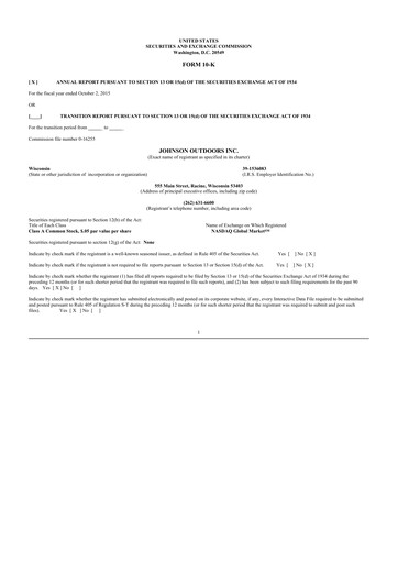 Thumbnail Johnson Outdoors
 10-K Annual Report 2015