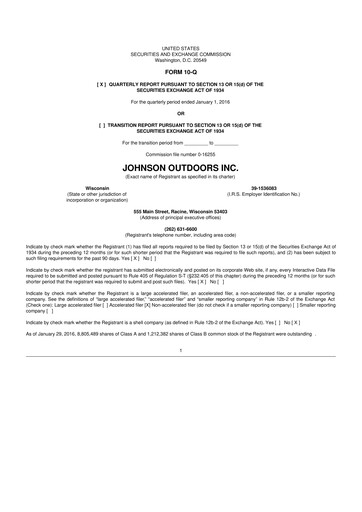Miniature Johnson Outdoors
 10-Q Rapport trimestriel 2016 