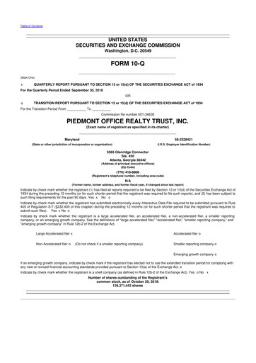 Thumbnail Piedmont Realty Trust 10-Q Quarterly Report FY2018 