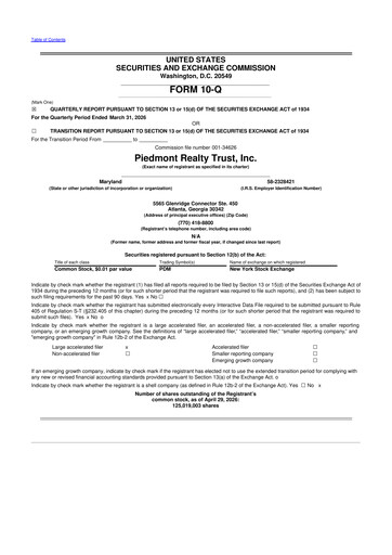 Thumbnail Piedmont Realty Trust 10-Q Quarterly Report FY 