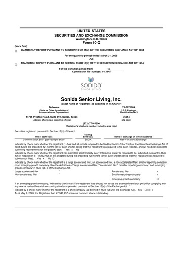 Thumbnail Sonida Senior Living 10-Q Quarterly Report FY 