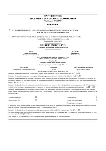 Thumbnail Stabilis Solutions 10-K Annual Report 2019