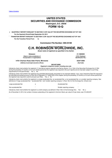 Thumbnail C. H. Robinson 10-Q Quarterly Report FY2013 