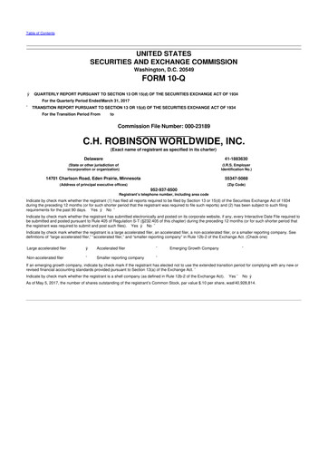 Thumbnail C. H. Robinson 10-Q Quarterly Report FY2017 