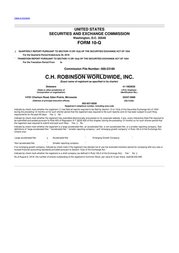 Thumbnail C. H. Robinson 10-Q Quarterly Report FY2018 