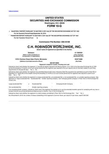 Thumbnail C. H. Robinson 10-Q Quarterly Report FY2018 