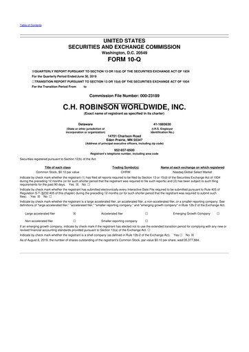 Thumbnail C. H. Robinson 10-Q Quarterly Report FY2019 