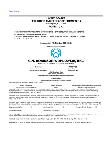 Thumbnail C. H. Robinson 10-Q Quarterly Report FY2019 
