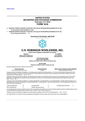 Thumbnail C. H. Robinson 10-Q Quarterly Report FY2021 