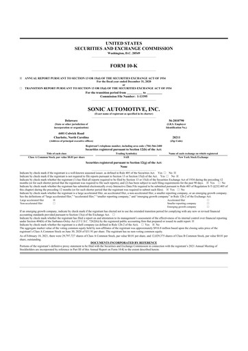 Thumbnail Sonic Automotive
 10-K Annual Report 2020