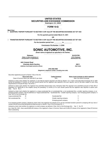 Thumbnail Sonic Automotive
 10-Q Quarterly Report FY2021 