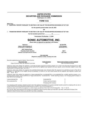 Thumbnail Sonic Automotive
 10-Q Quarterly Report FY2023 