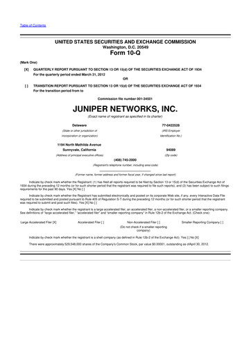 Thumbnail Juniper Networks
 10-Q Quarterly Report FY2012 