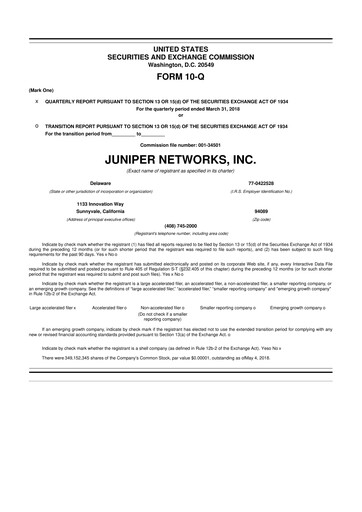 Thumbnail Juniper Networks
 10-Q Quarterly Report FY2018 